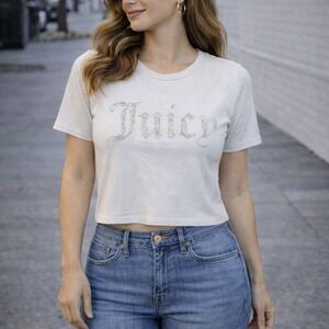 Juicy Couture Rhinestone‎ Logo Ribbed Short Sleeve Sleepwear Top L (Stretch)